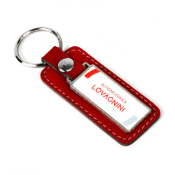 Llavero eco cuero rectangular, costura blanca