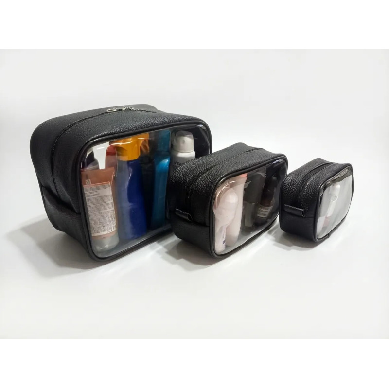 Set 3 Necesers Eco Cuero Organizador Viaje Porta Cosméticos